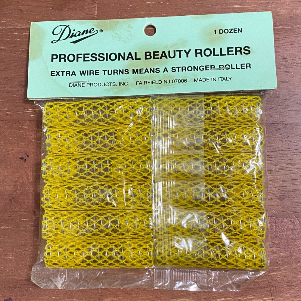 Diane Professional Beauty Rollers Yellow Mesh Wire Hair Curlers 1 Dozen Italy